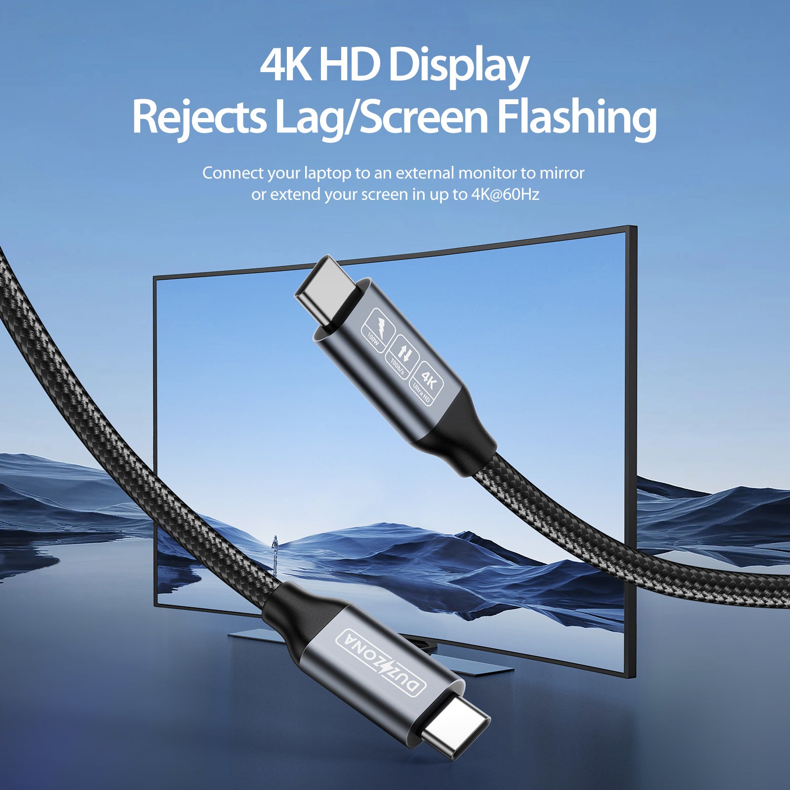 DUZZONA A9 1m PD 100W 10Gbps 4K USB-C to USB-C Cable Fast Charging Data Cord DUZZONA A9 1m PD 100W 10Gbps 4K USB-C to USB-C Cable Fast Charging Data Cord